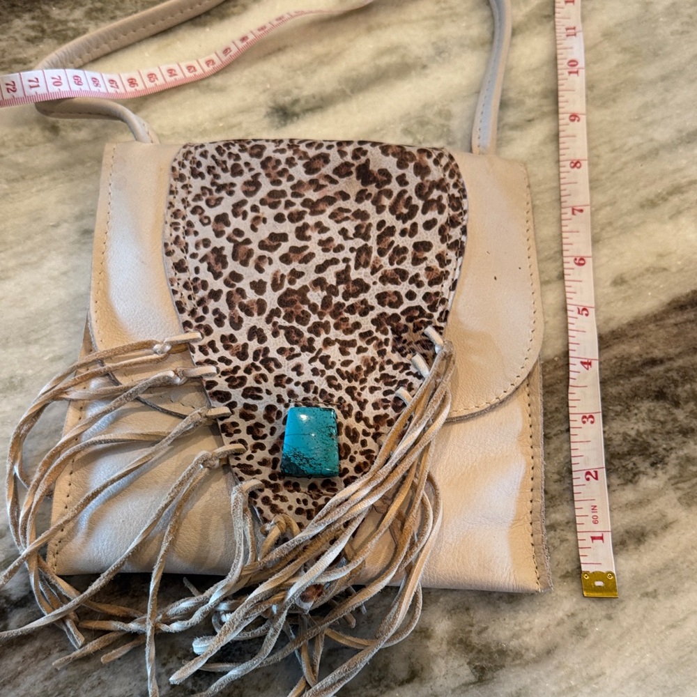 Leopard Print Fringe Crossbody Bag - Cream and Brown - Picture 6 of 6